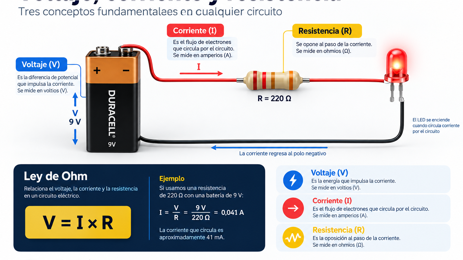Relación entre voltaje, corriente y resistencia